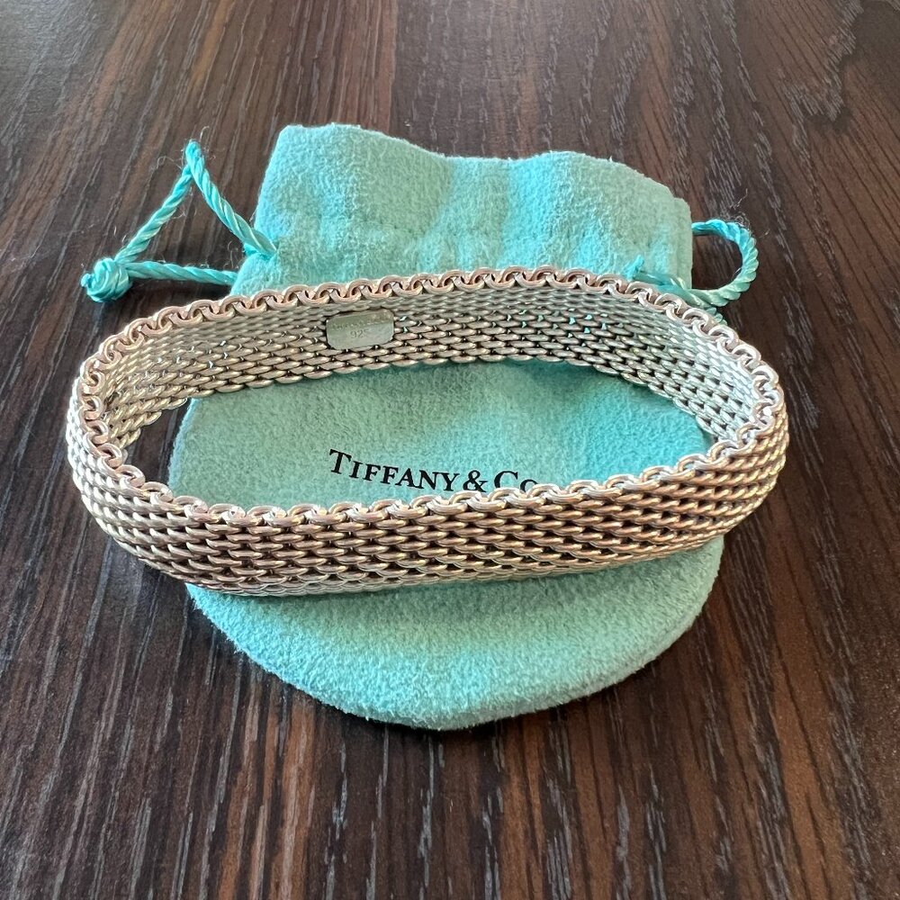 Tiffany & Co. Silver Woven Mesh Bracelet with Signature Pouch
